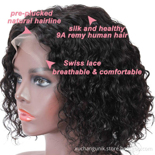Uniky Brazilian Human Hair Water Wave Pixie Cut Short Full Lace Braided Wig For Black Women